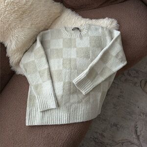 FibFlx Wool Blend Checkered Green Oversized Sweater